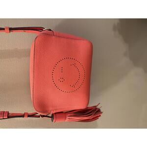 Anya Hindmarch Coral Leather Crossbody Bag with Smiley Face Cutout